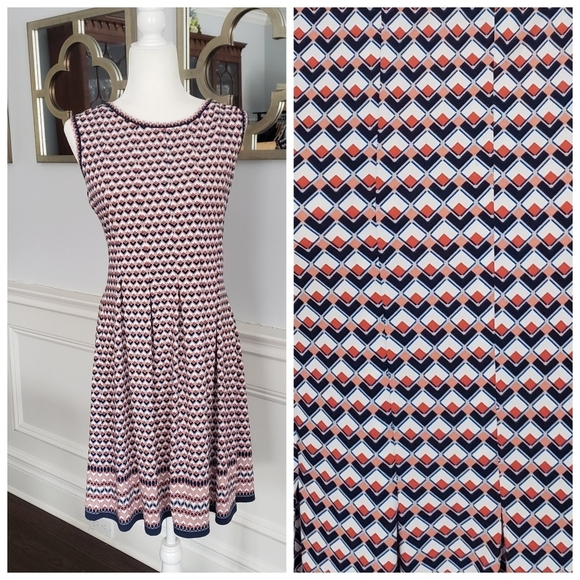 Max Studio XL Sleeveless Geometric Print Fit & Flare Stretchy Dress Pink Blue - Picture 1 of 13